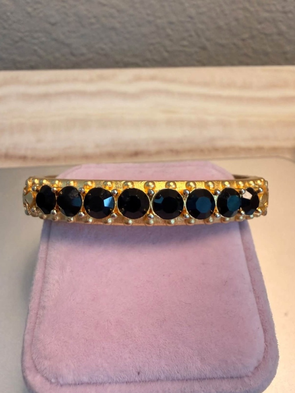 French Kande Gold Bangle Bracelet With Swarovski Crystals